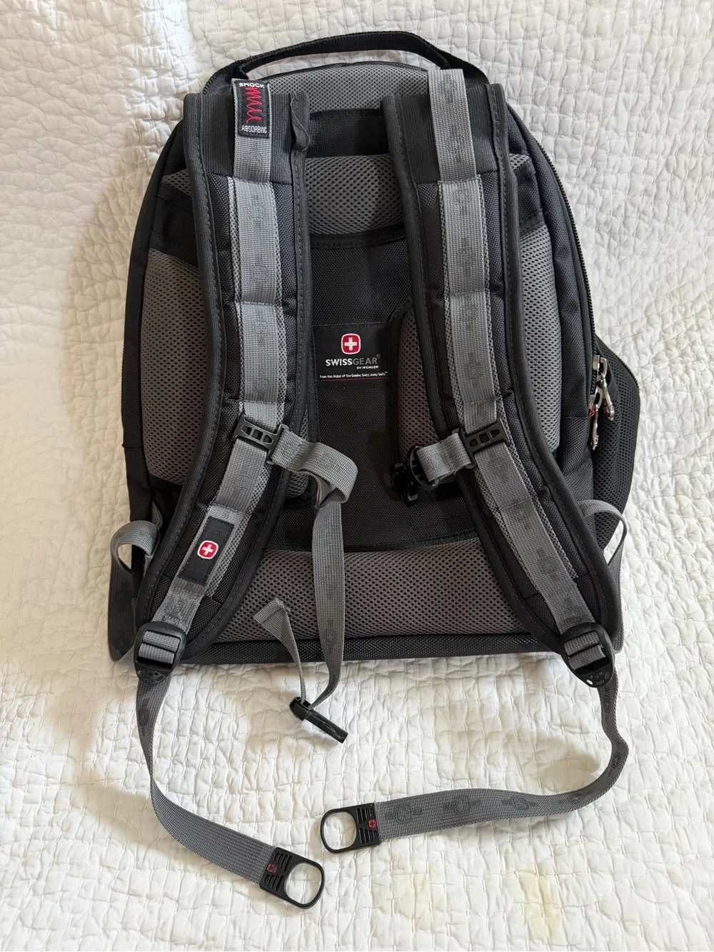 SwissGear Black and Gray Backpack with Red Logo Accent